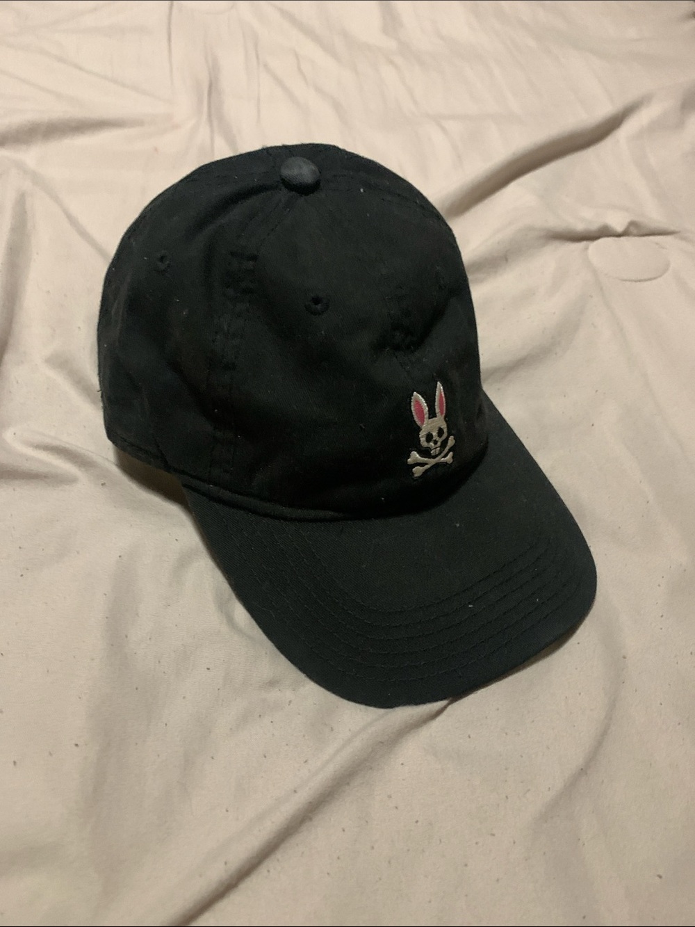 Psycho Bunny Black Kids Cap with Pink-Eared Bunny Skull